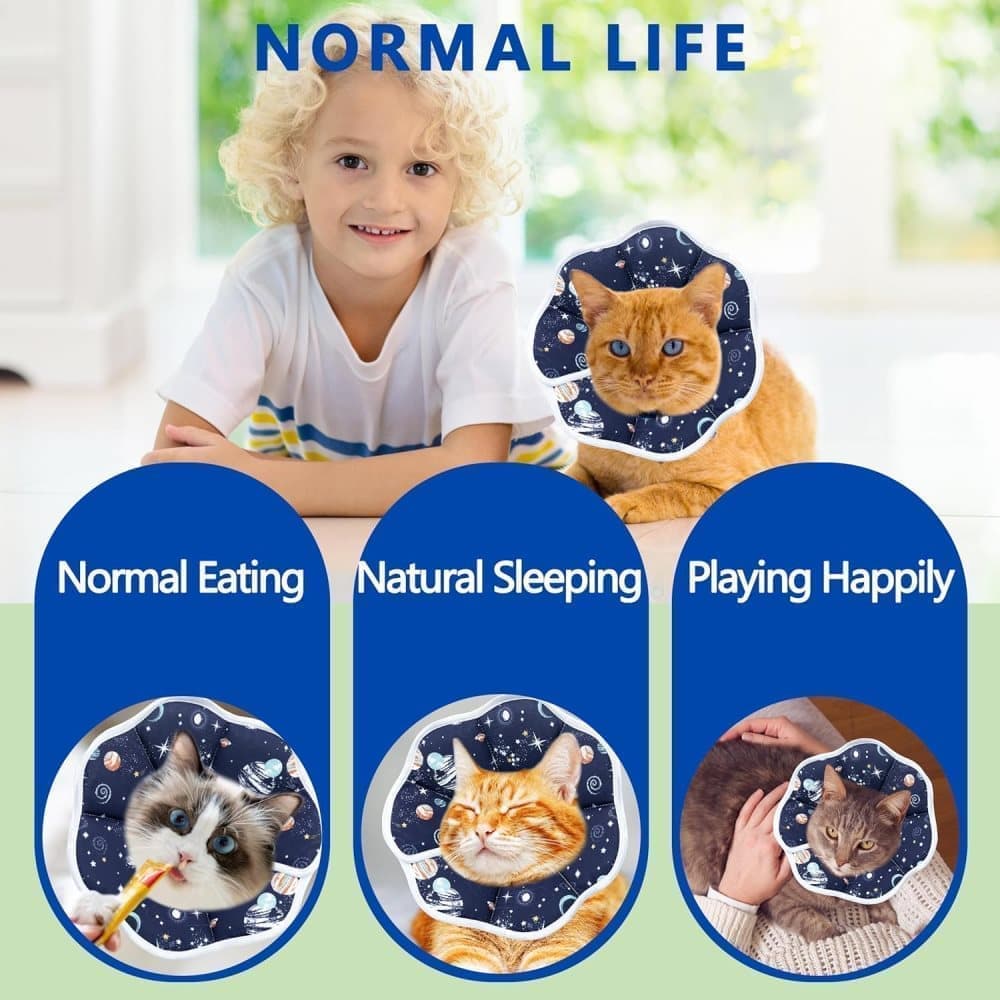 Blue Soft Velcro Recovery Collar | Post-Surgery Protection | Adjustable | Cats & Small Dogs | S