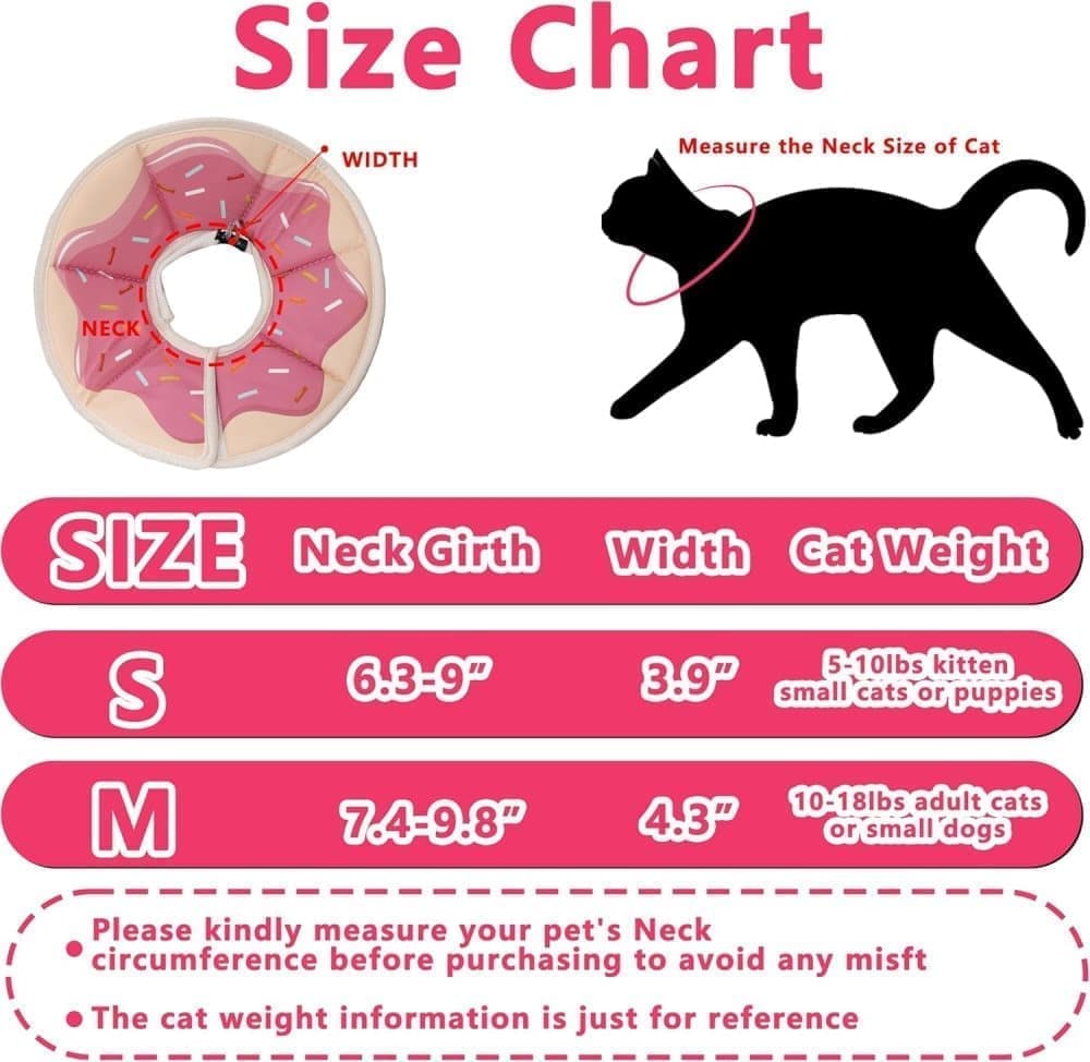 Pink Adjustable Protective Recovery Collar with Velcro | Cats & Dogs | Size M