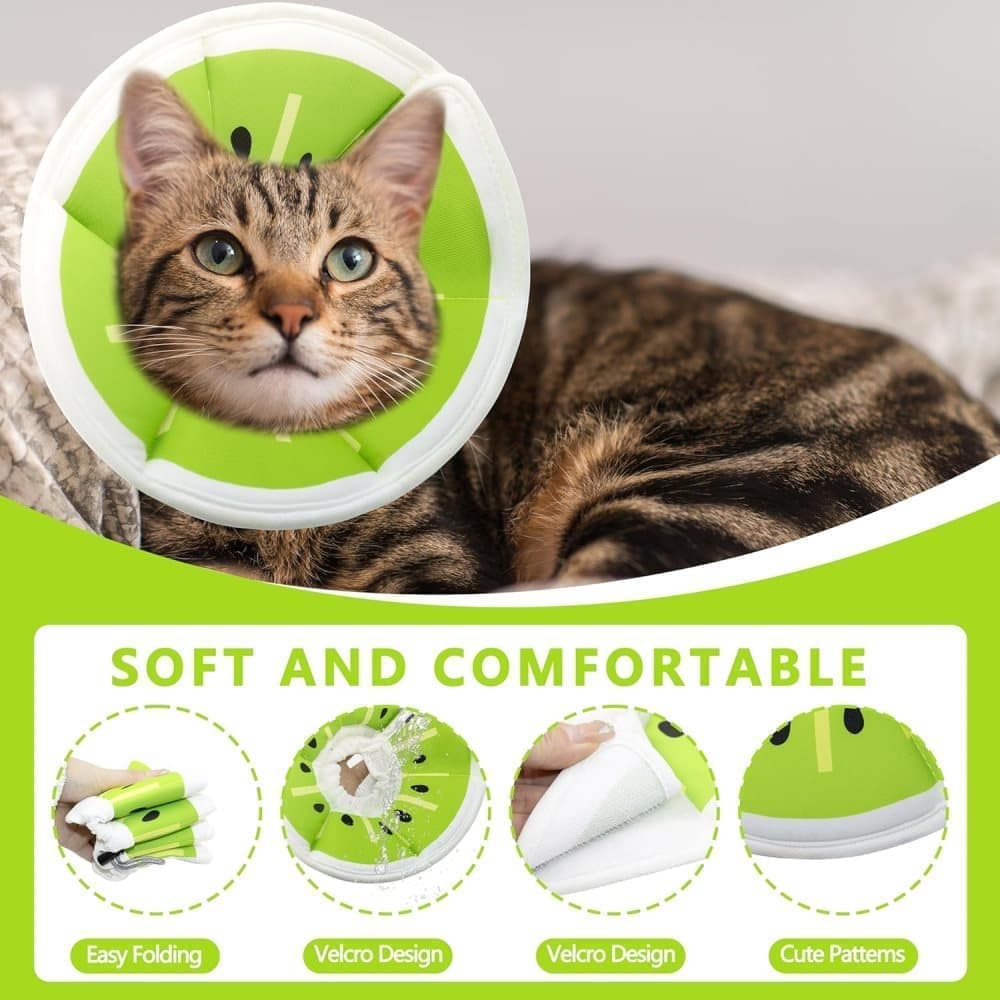 Green Adjustable Protective Recovery Collar with Velcro | Cats & Dogs | Size M