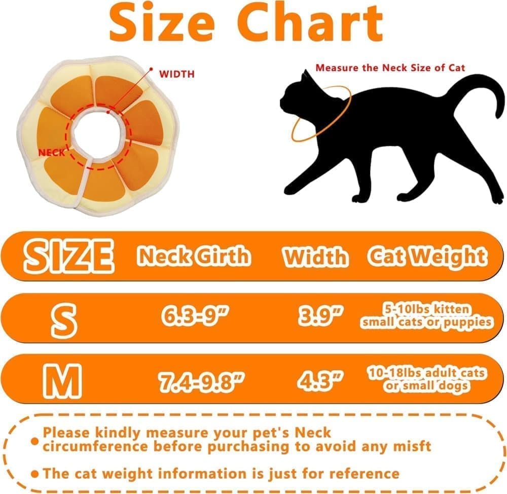 Orange Adjustable Protective Recovery Collar with Velcro | Cats & Dogs | Size M