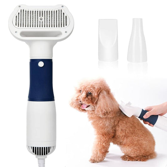 Blue 3-in-1 Pet Hair Dryer with Brush | Portable Quiet | 3 Heat Settings | Dog & Cat