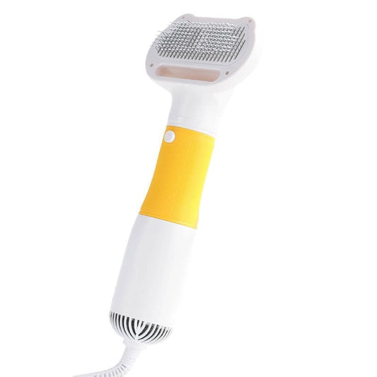 Yellow 3-in-1 Pet Hair Dryer with Brush | Portable Quiet | 3 Heat Settings | Dog & Cat