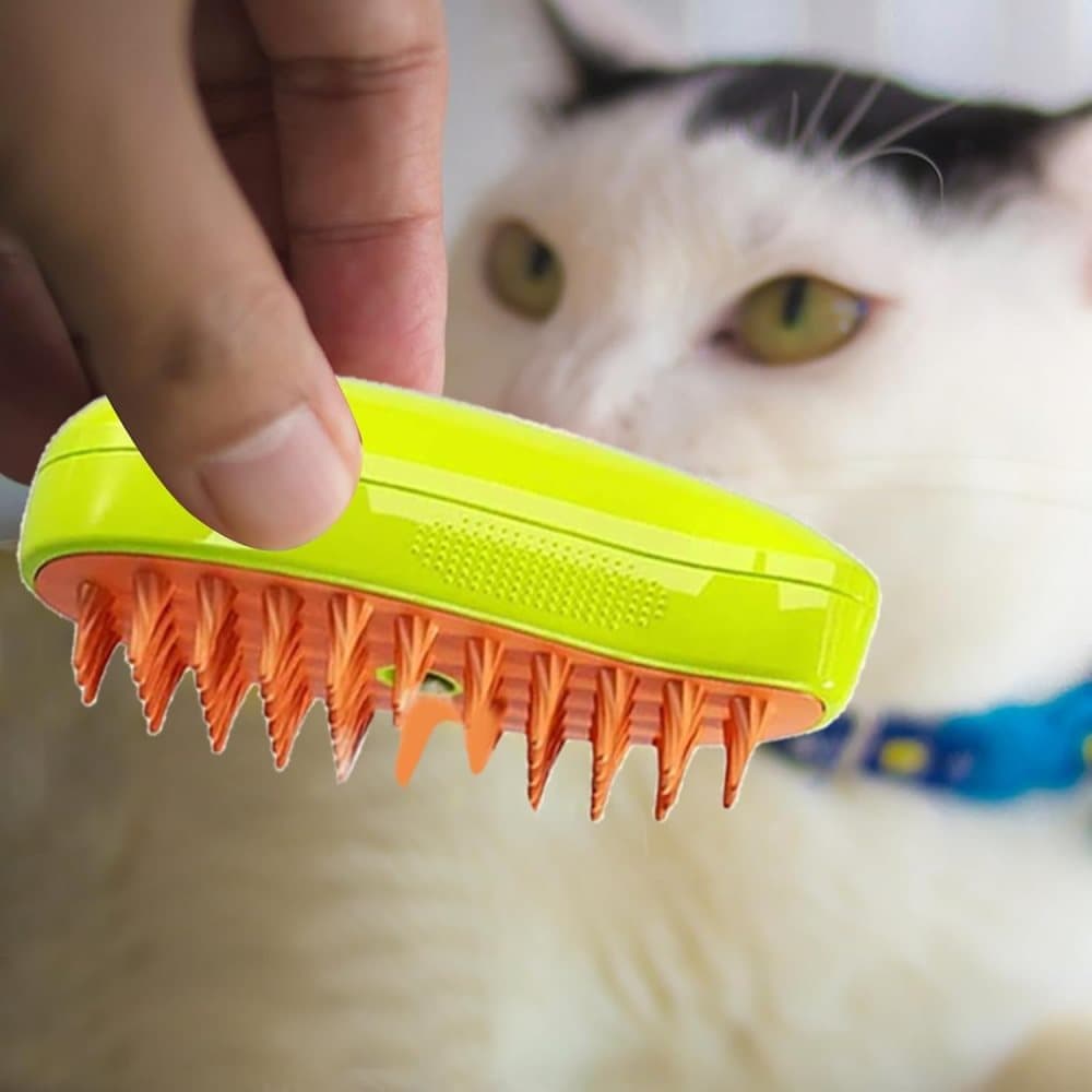 Yellow Multifunctional Pet Steam Grooming Brush | Massage, Clean & Detangle | Cats & Dogs