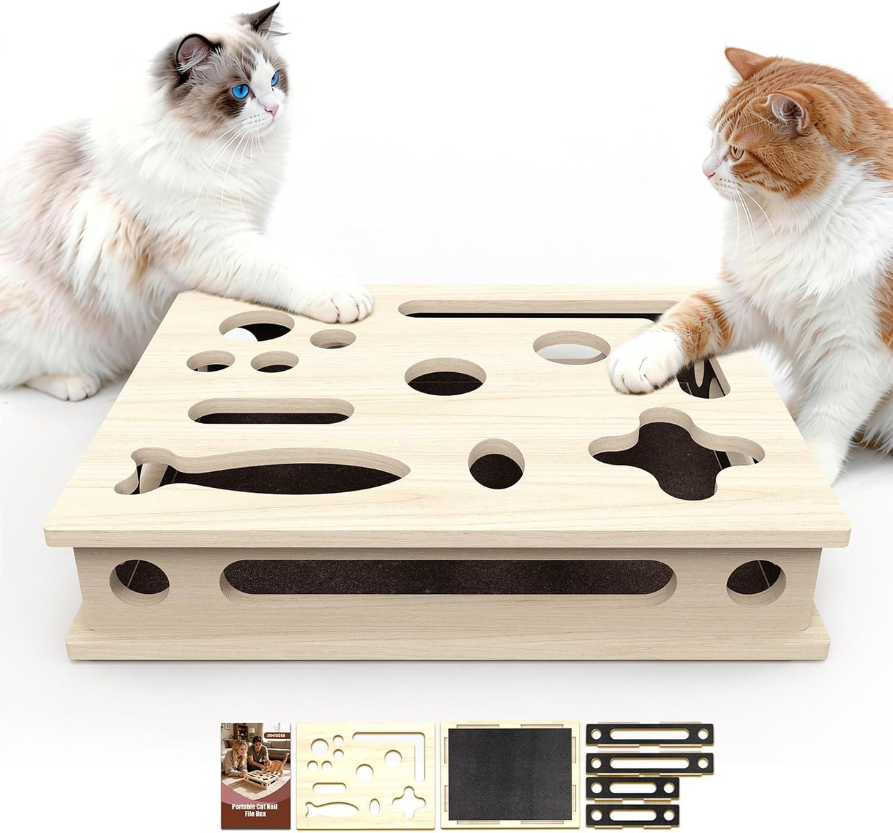Multi-Functional Cat Claw Care Enrichment Box | Wood Scratcher and Interactive Puzzle
