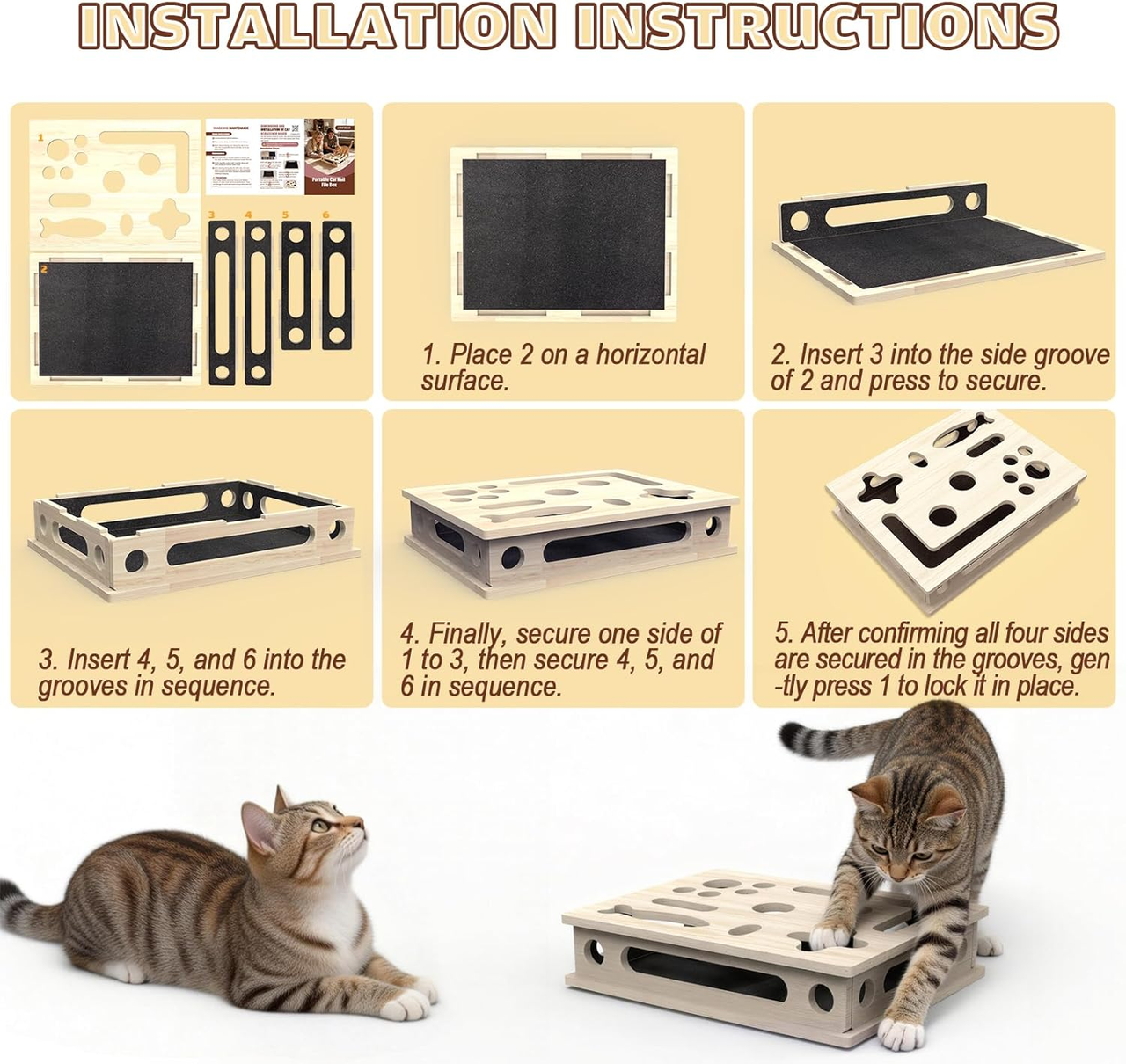 Multi-Functional Cat Claw Care Enrichment Box | Wood Scratcher and Interactive Puzzle