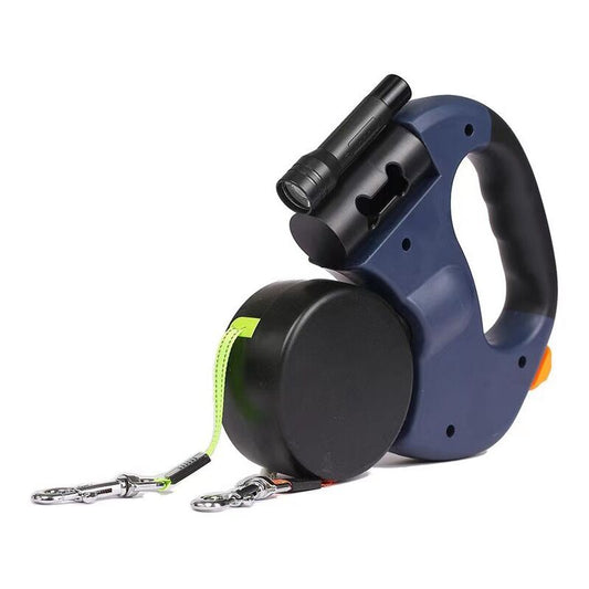 Retractable Double Dog Leash with 2 Cords 360 Degree Tangle Free Black