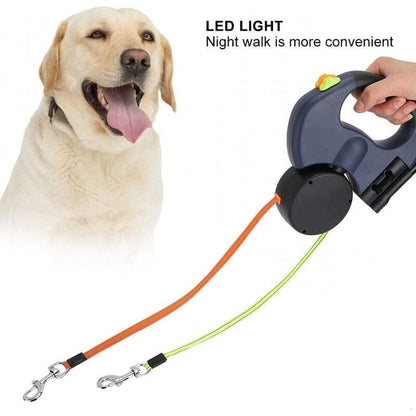 Retractable Double Dog Leash with 2 Cords 360 Degree Tangle Free Black