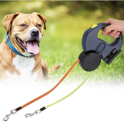 Retractable Double Dog Leash with 2 Cords 360 Degree Tangle Free Black