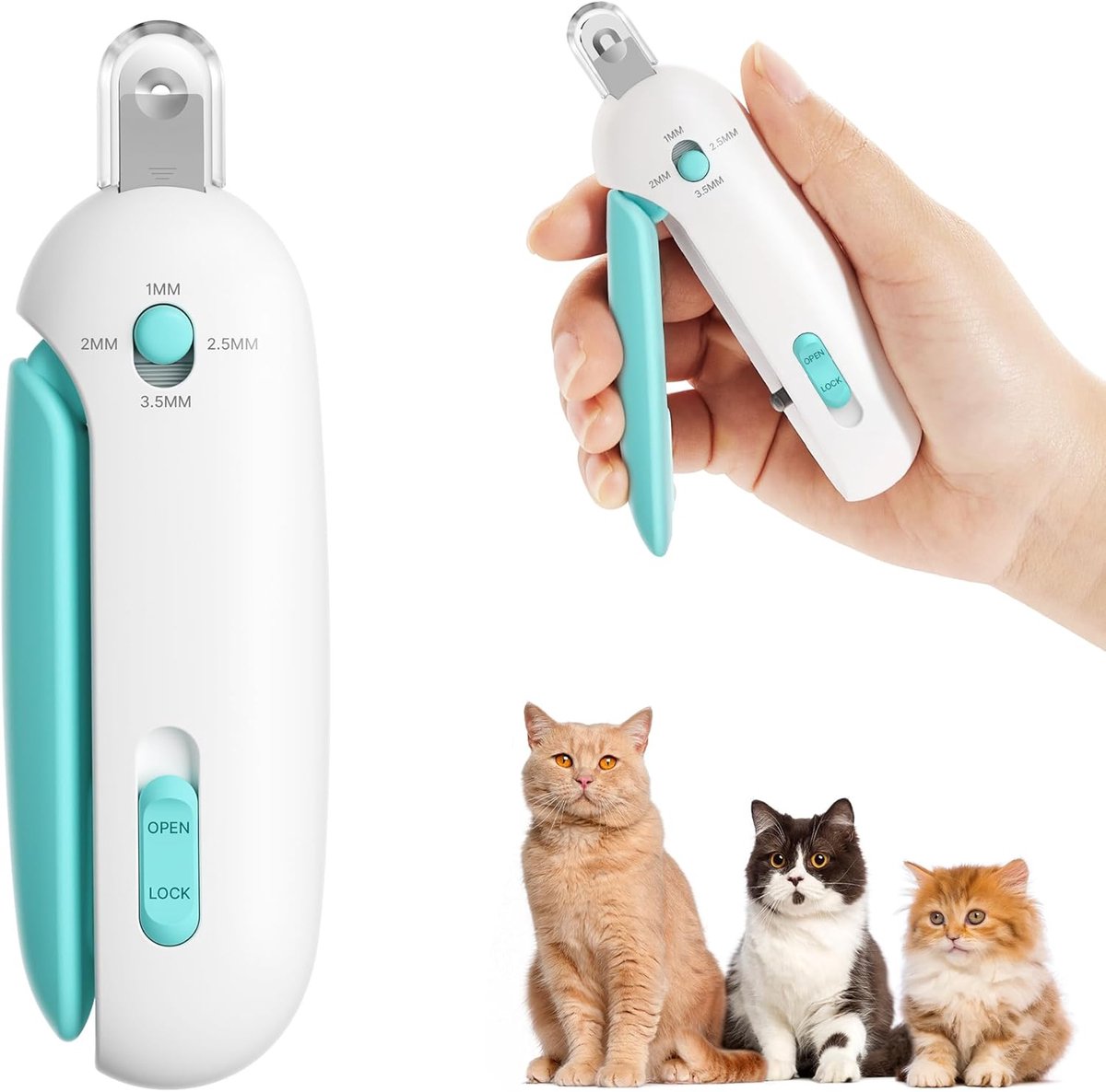 Blue Electric Pet Nail File | Dog & Cat Nail Clipper | 3-Size Adjustable Trimming Hole | Anti-Splash