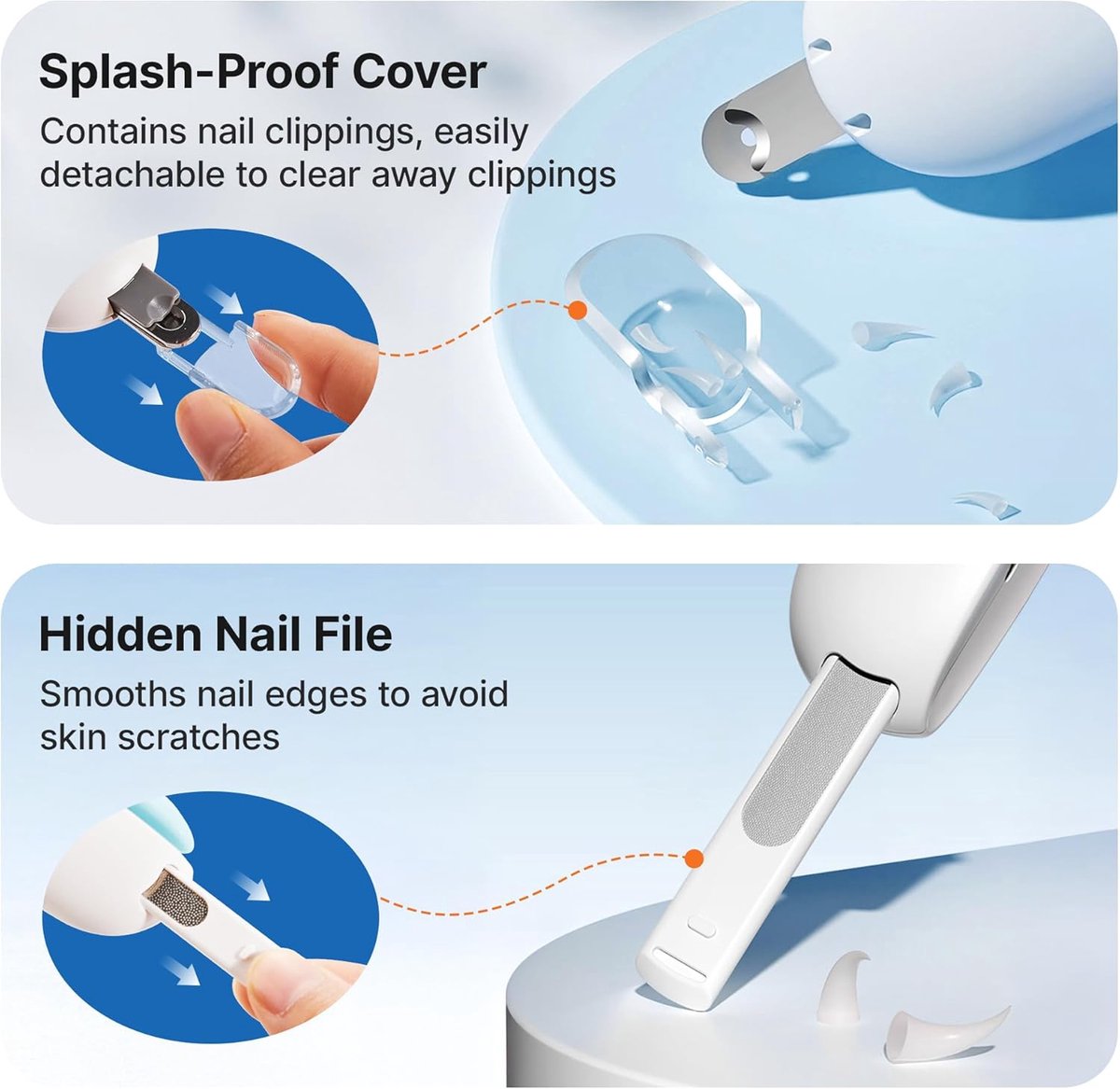 Blue Electric Pet Nail File | Dog & Cat Nail Clipper | 3-Size Adjustable Trimming Hole | Anti-Splash