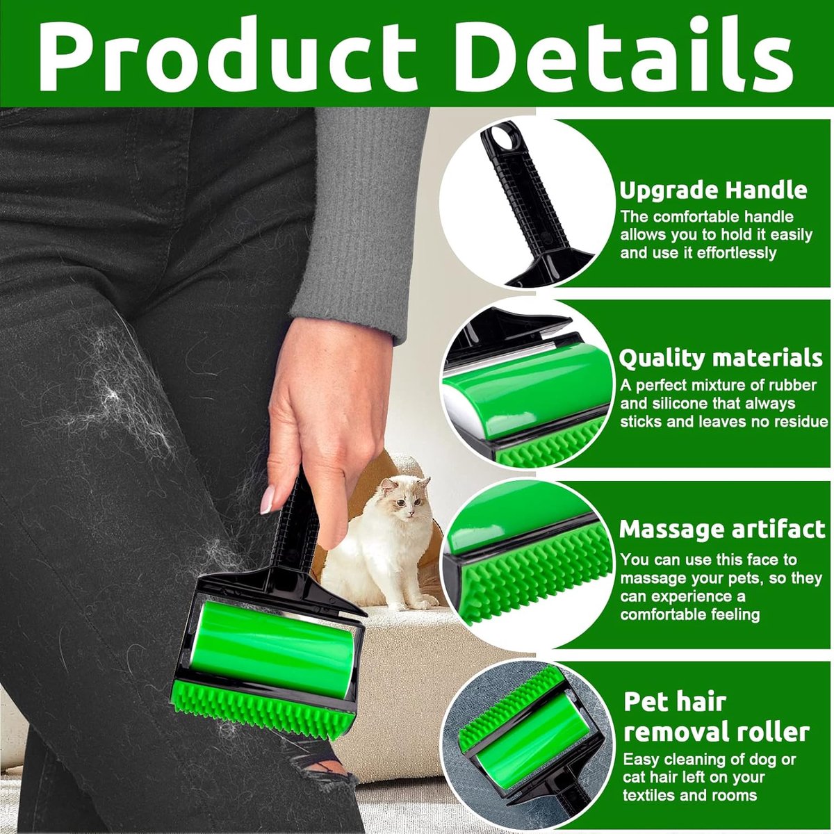 3-in-1 Reusable Silicone Pet Fur Lint Roller | Washable | Sofa Carpet Clothing