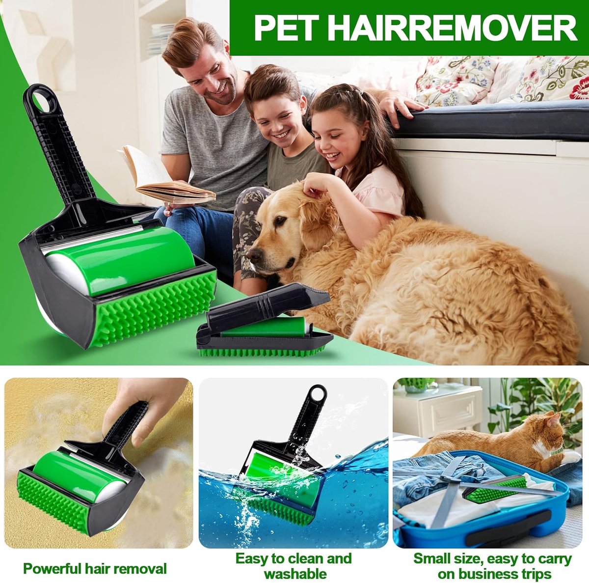 3-in-1 Reusable Silicone Pet Fur Lint Roller | Washable | Sofa Carpet Clothing