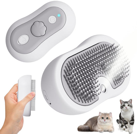 3-in-1 Pet Steam Brush | USB Massage Comb & Hair Remover | Self-Cleaning | Dog & Cat