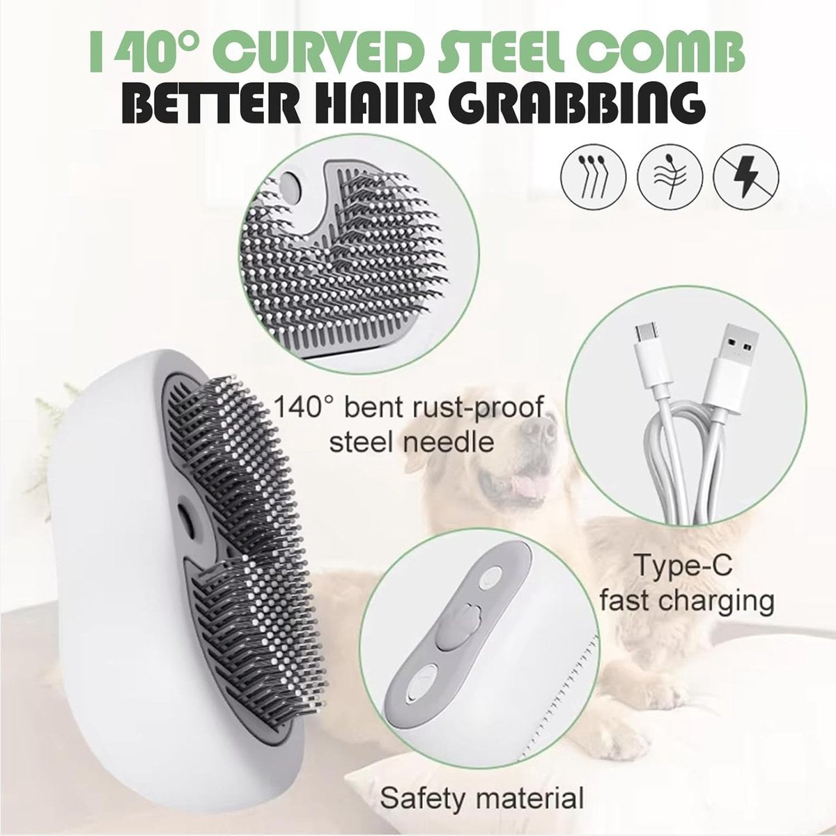 3-in-1 Pet Steam Brush | USB Massage Comb & Hair Remover | Self-Cleaning | Dog & Cat