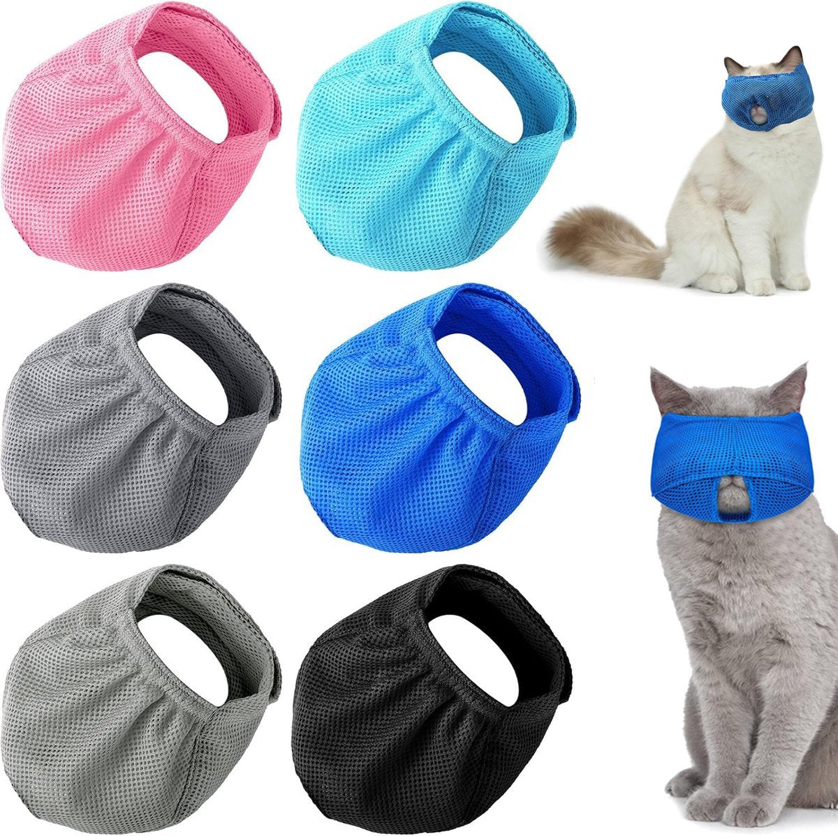 6-Pack Breathable Cat Muzzle | Size L | Travel Vet Visits Grooming | Nylon