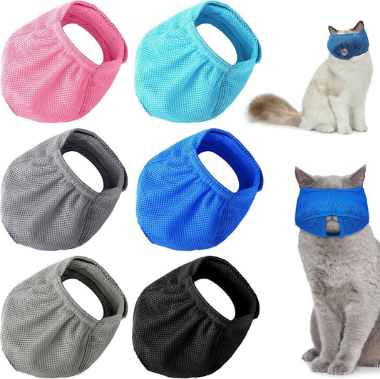 6-Pack Breathable Cat Muzzle | Size L | Travel Vet Visits Grooming | Nylon