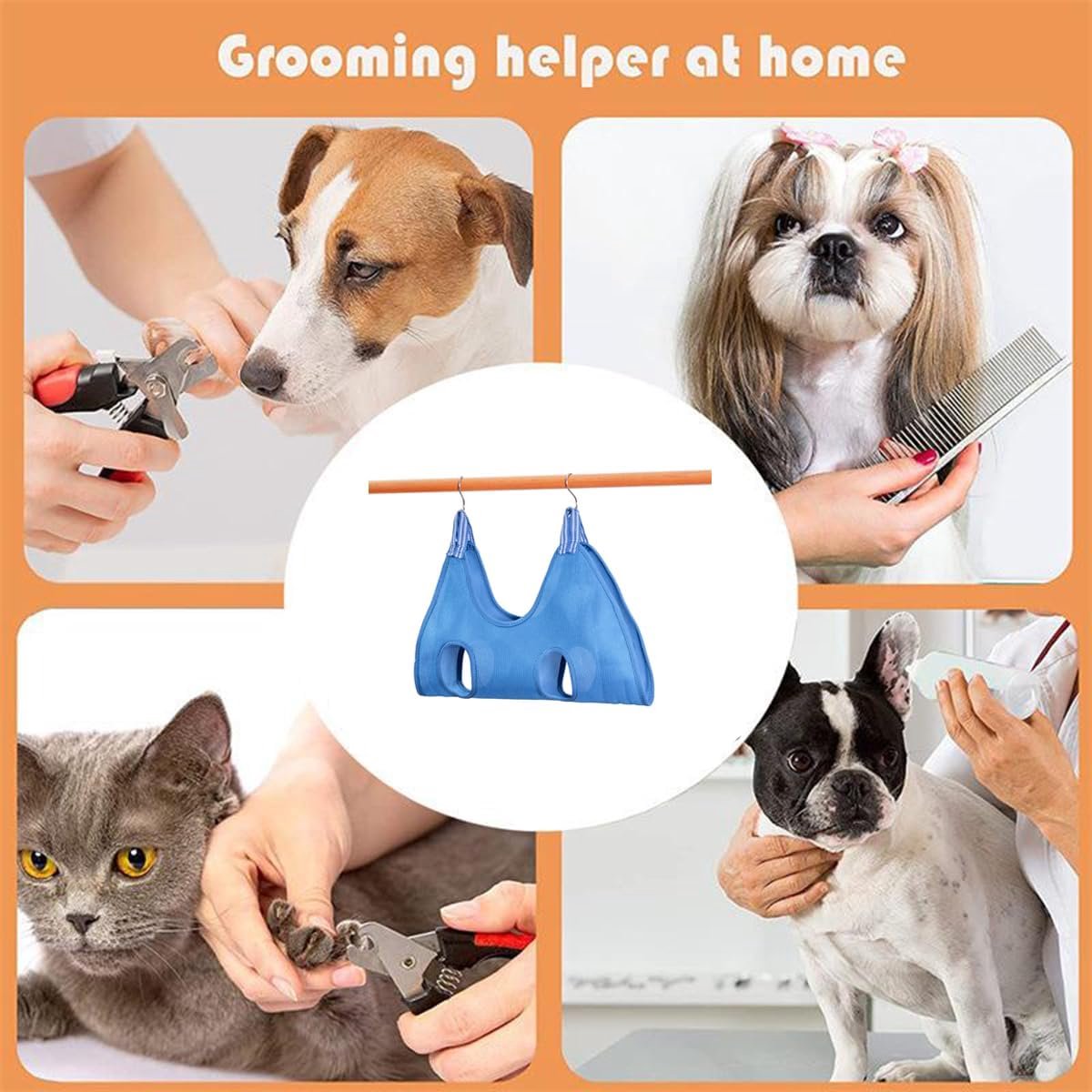 11-Piece Pet Grooming Hammock | Cat & Dog Nail Trimming Harness | Size S | Blue
