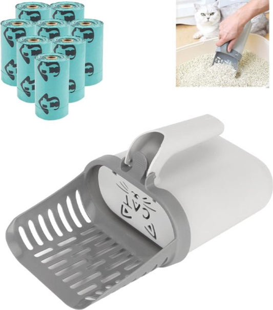 Cat Litter Scoop with Collection Tray & 8 Rolls Waste Bags | Dirt-Free