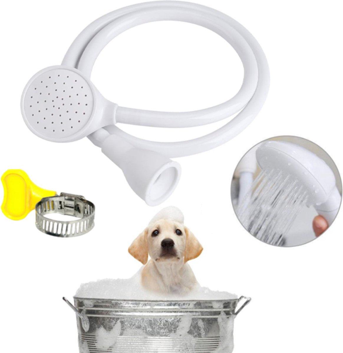 Pet Bath & Shower Set | Dog & Cat Shower Head & Sprayer | Garden Hose Compatible | White