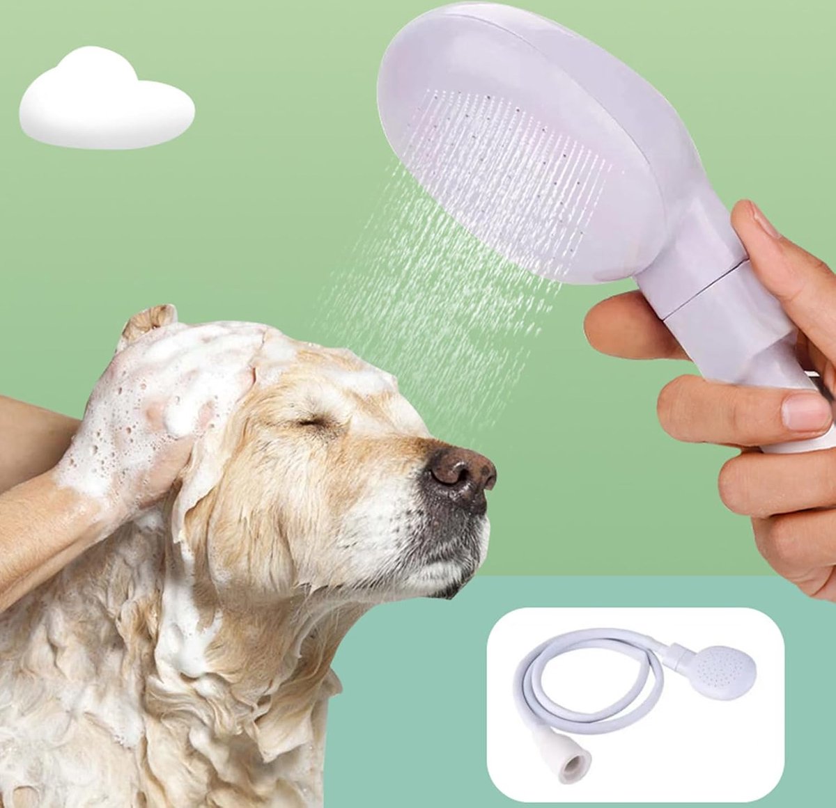 Pet Bath & Shower Set | Dog & Cat Shower Head & Sprayer | Garden Hose Compatible | White