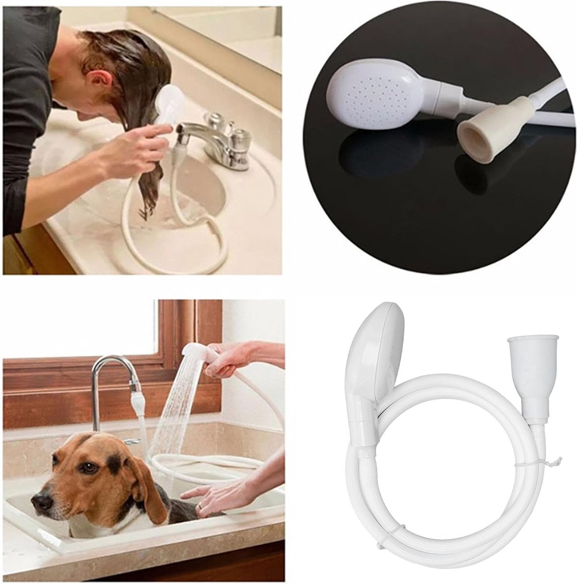 Pet Bath & Shower Set | Dog & Cat Shower Head & Sprayer | Garden Hose Compatible | White