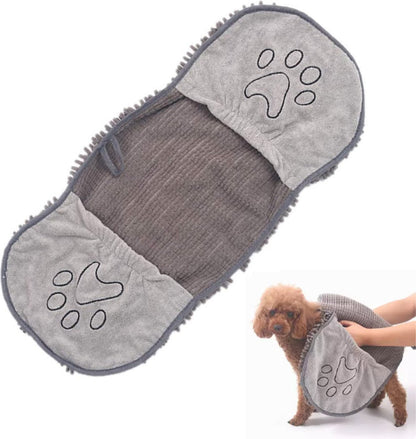 Grey Absorbent Dog Drying Towel with Hand Pockets | 80x35cm
