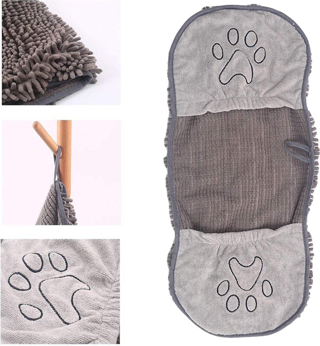 Grey Absorbent Dog Drying Towel with Hand Pockets | Machine Washable | 80x35cm