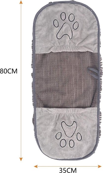 Grey Absorbent Dog Drying Towel with Hand Pockets | 80x35cm