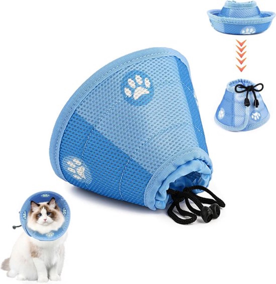 Blue Size L Soft Adjustable Cat Recovery Collar | Elizabethan Cone Collar for Cats