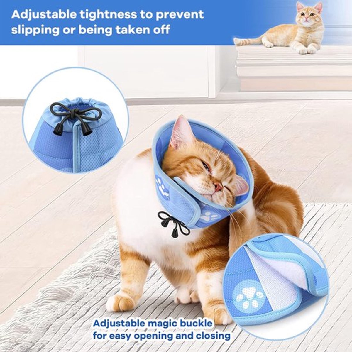 Blue Size L Soft Adjustable Cat Recovery Collar | Elizabethan Cone Collar for Cats