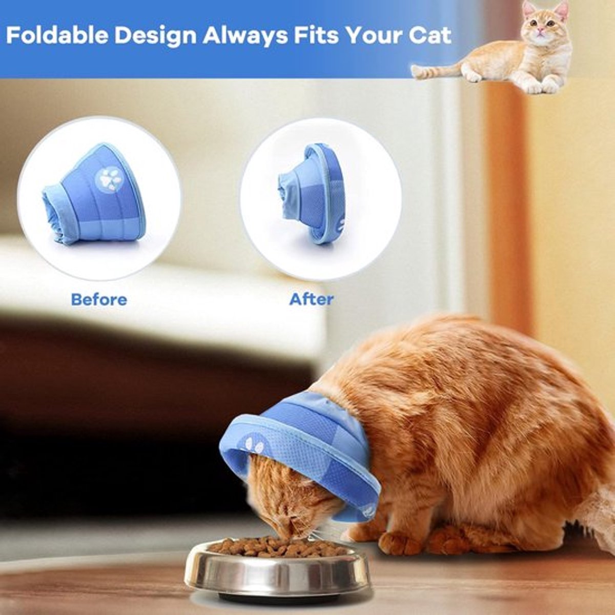 Blue Size L Soft Adjustable Cat Recovery Collar | Elizabethan Cone Collar for Cats