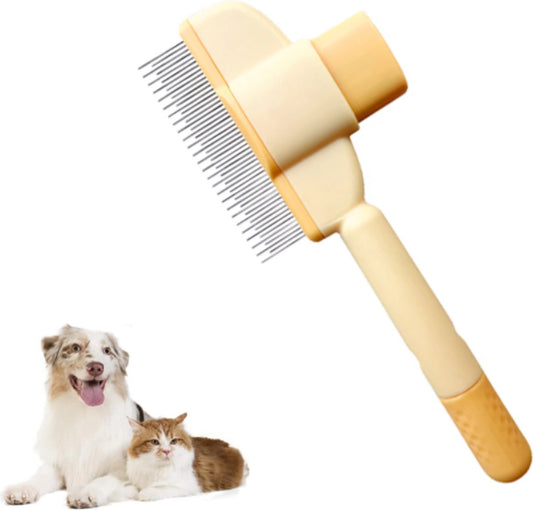 Yellow Self-Cleaning Pet Slicker Brush | One-Click Fur Release | Dog & Cat