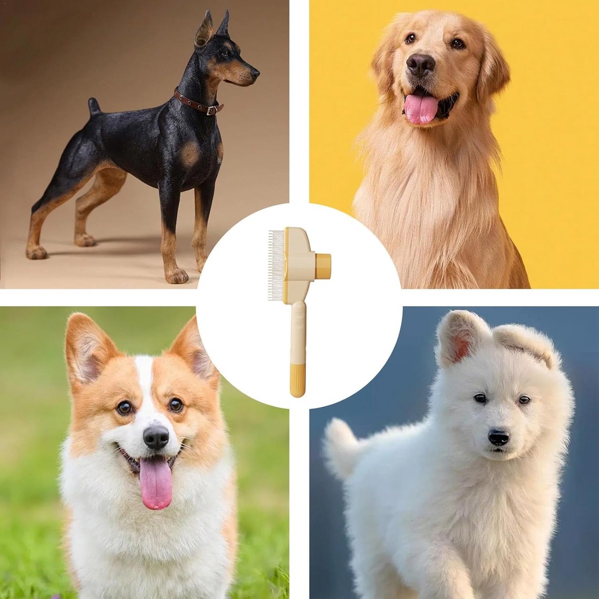 Yellow Self-Cleaning Pet Slicker Brush | One-Click Fur Release | Dog & Cat