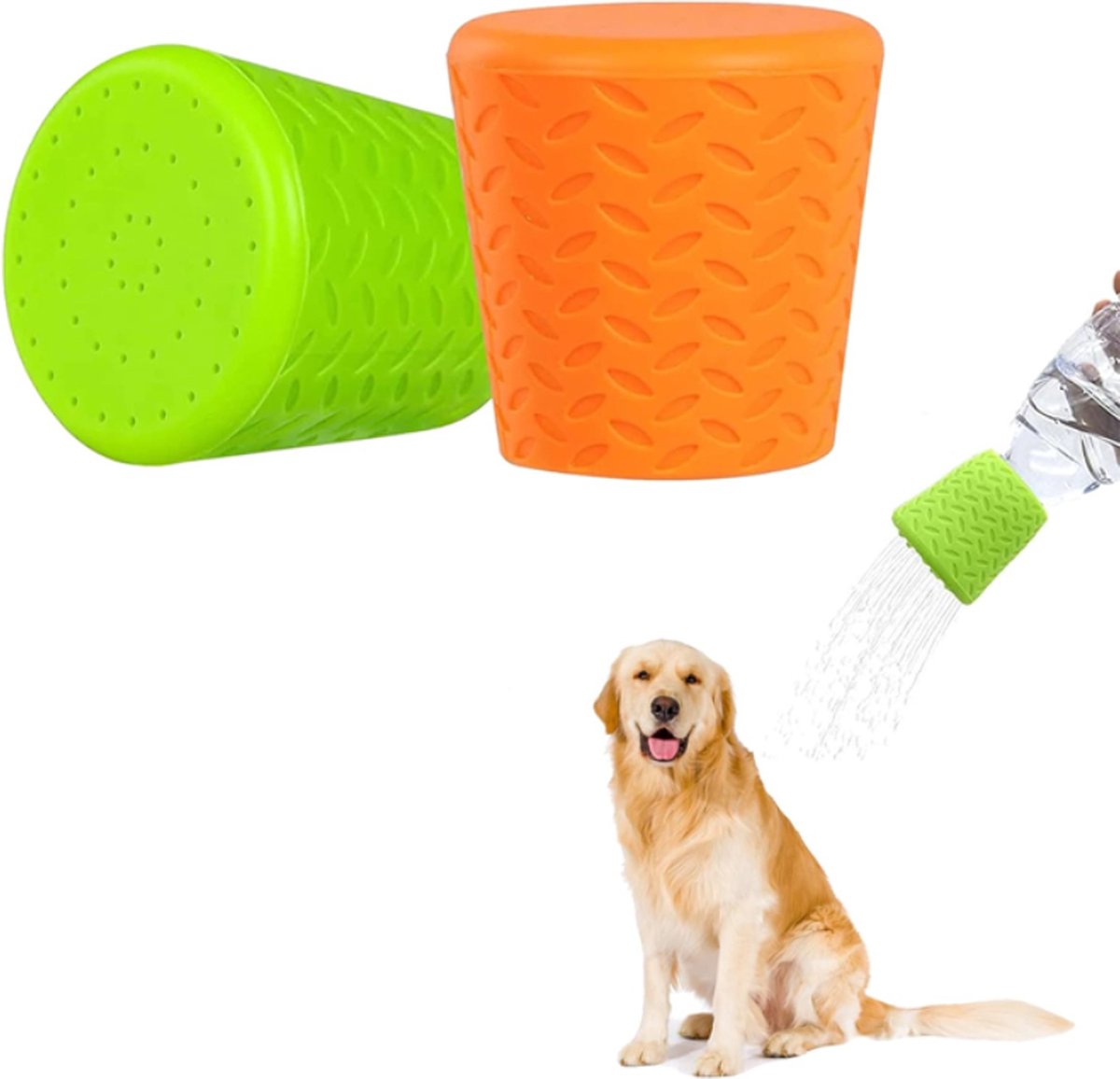 Portable Outdoor Pet Bathing Shower Head Bottle | Green & Orange | 2-Piece Set