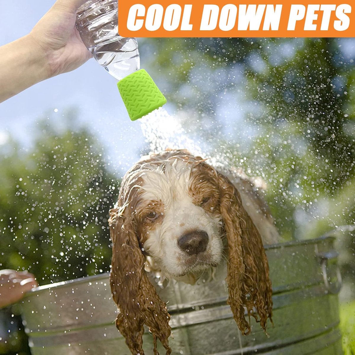 Portable Outdoor Pet Bathing Shower Head Bottle | Green & Orange | 2-Piece Set