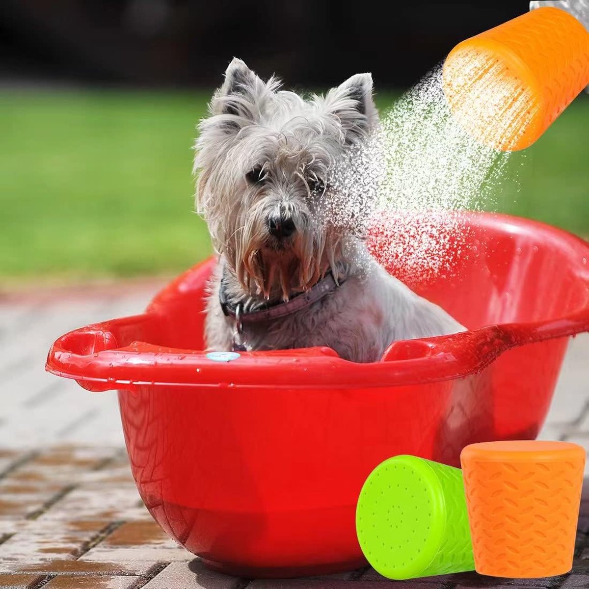 Portable Outdoor Pet Bathing Shower Head Bottle | Green & Orange | 2-Piece Set