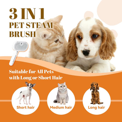 White 3-in-1 Pet Steam Brush & Spray Shedding Comb | Dog & Cat