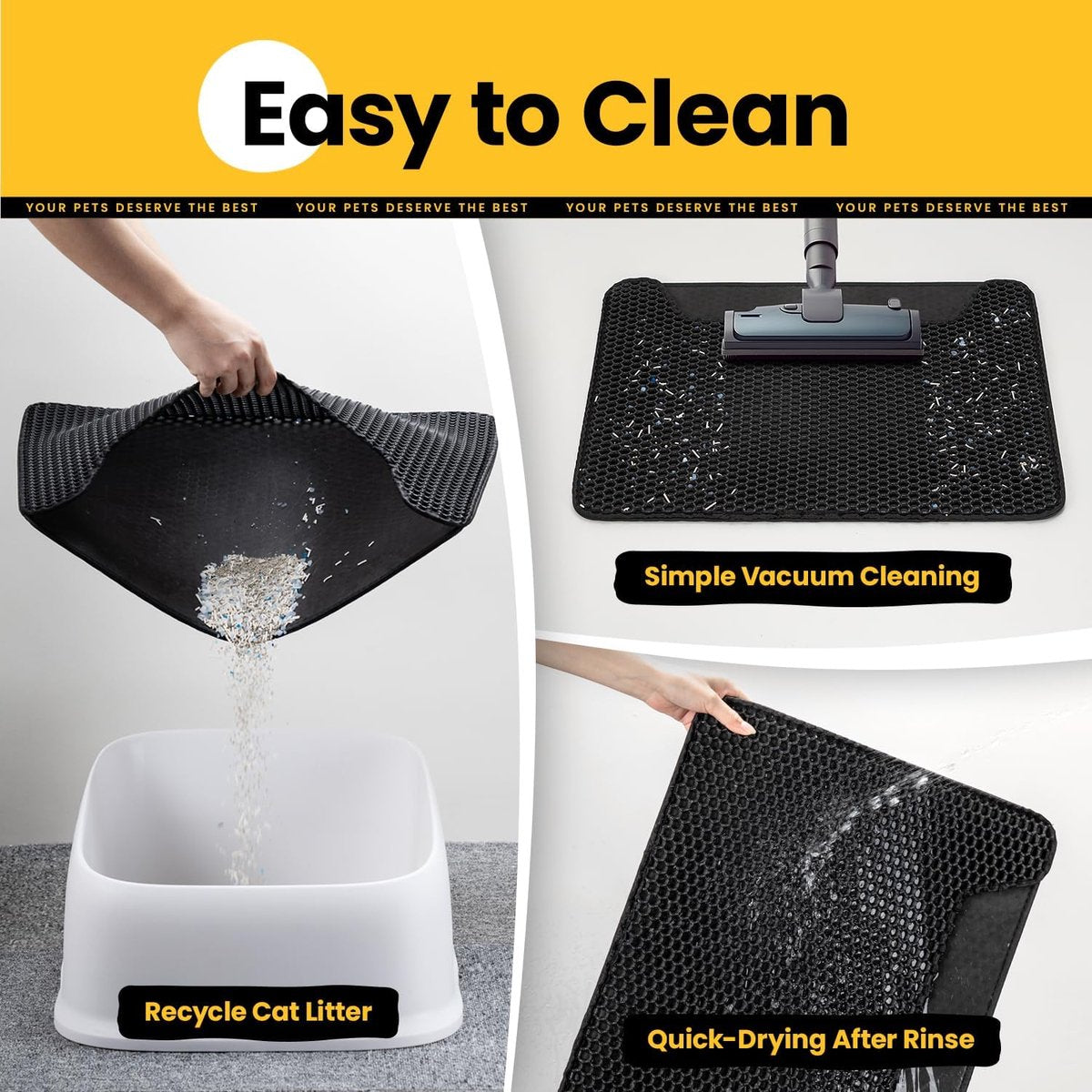 Black Double Layer Cat Litter Mat | Waterproof Grit Catcher | 30 x 45 cm