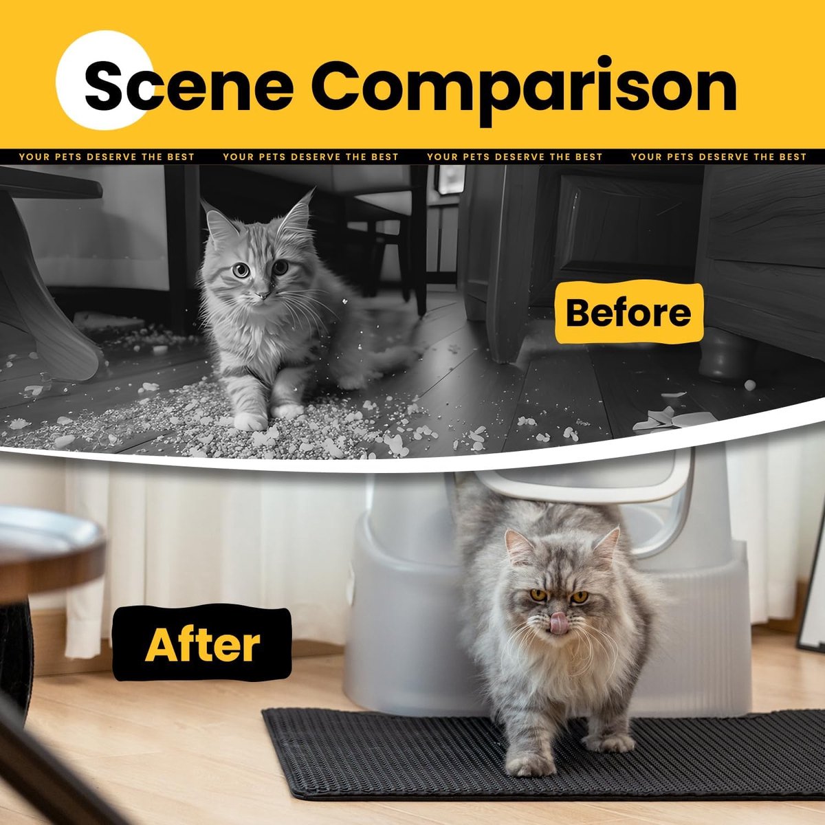 Black Double Layer Cat Litter Mat | Waterproof Grit Catcher | 30 x 45 cm