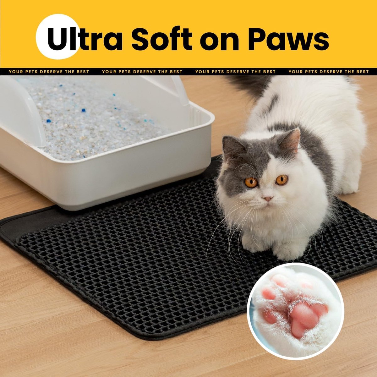 Black Double Layer Cat Litter Mat | Waterproof Grit Catcher | 30 x 45 cm