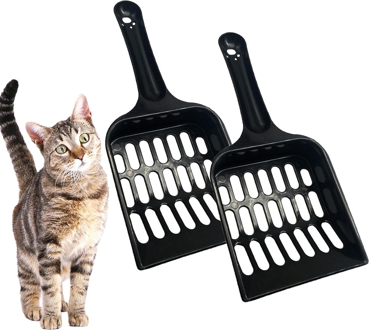 Black Cat Pine Pellet Litter Scoop Set (2 Pieces) | Sieve & Poop Cleaner | Hanging Hole Storage