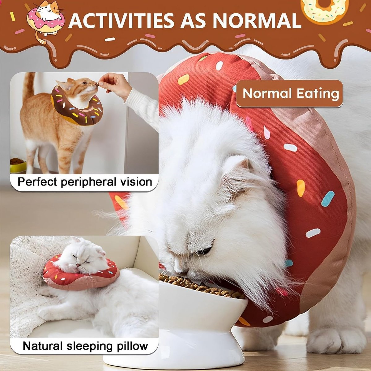 Brown Donut-Shape Protective Recovery Collar for Cats | Anti-Scratch Anti-Lick | Adjustable | Post-Surgery