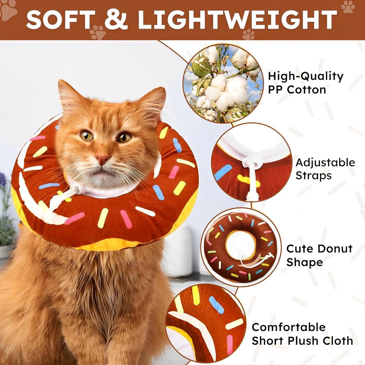 Brown Donut-Shape Protective Recovery Collar for Cats | Anti-Scratch Anti-Lick | Adjustable | Post-Surgery