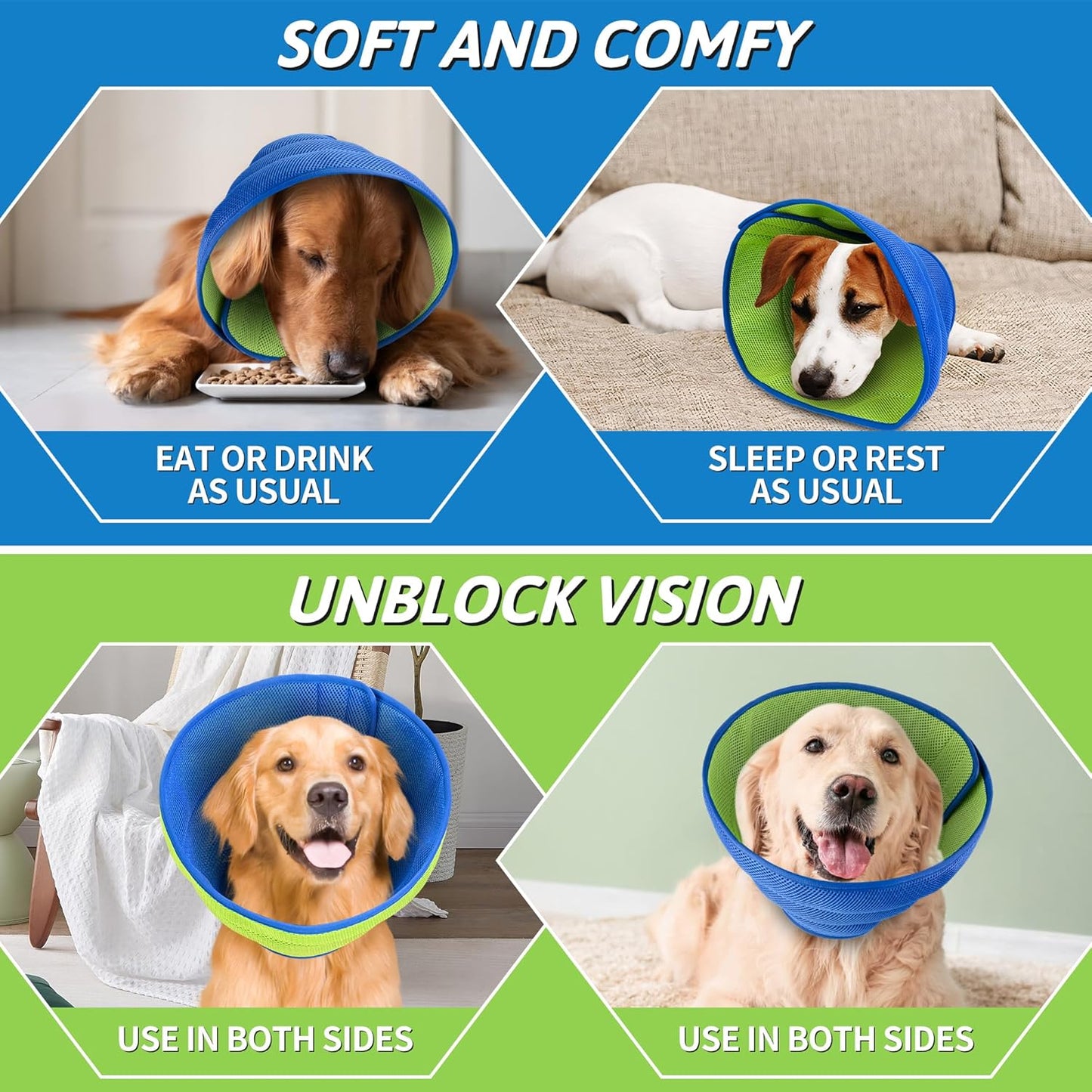 Soft Breathable Dog Cone Collar | Anti-Lick Recovery Cone | Adjustable | Size M