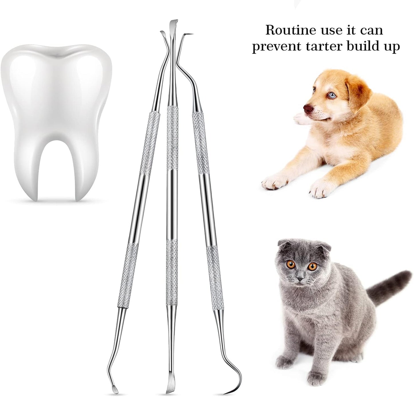 3-Piece Dog & Cat Dental Tooth Scaler Set | Stainless Steel Tartar Remover | Double-Headed