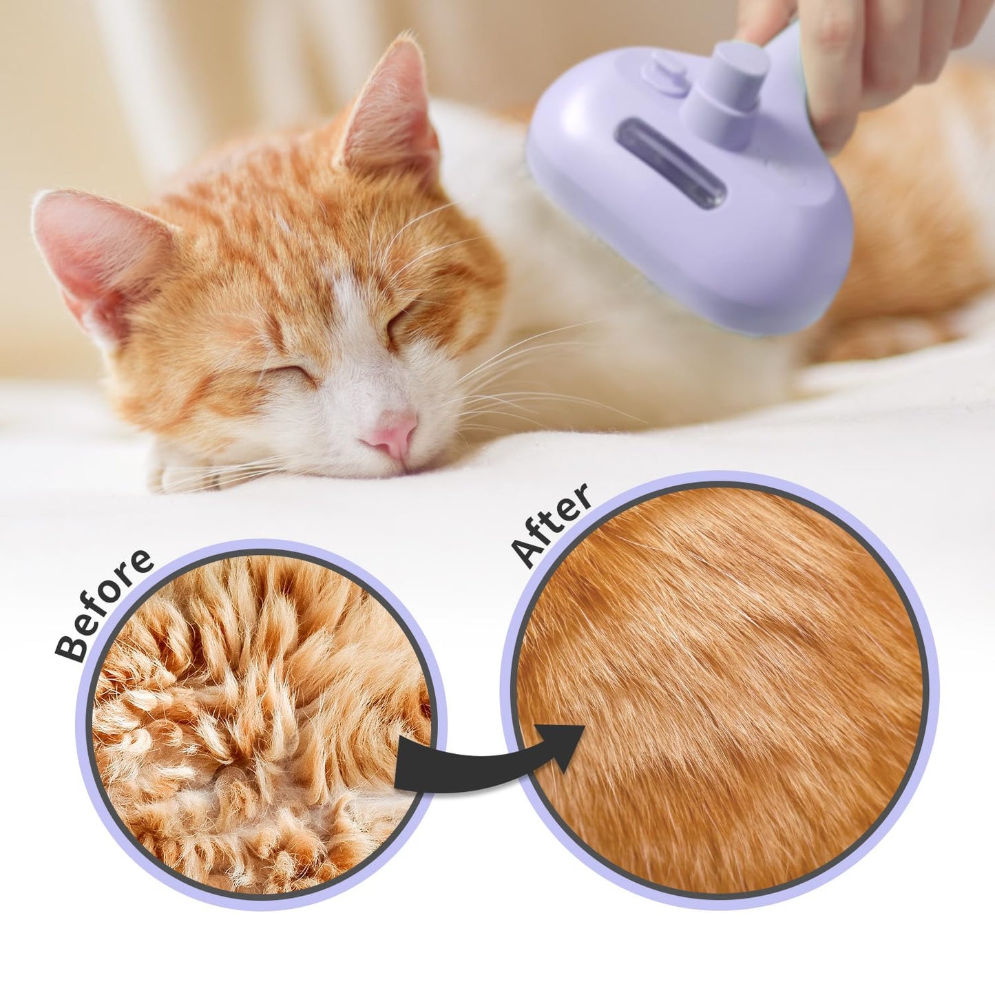 Purple 3-in-1 Self-Cleaning Pet Steam Brush | Anti-Static | Massage & Fur Removal