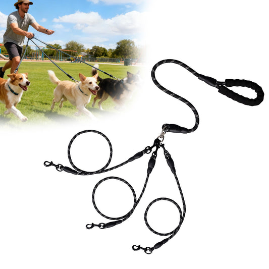No-Tangle 3-Dog Bungee Leash | Heavy Duty | Reflective | Absorbing (4)
