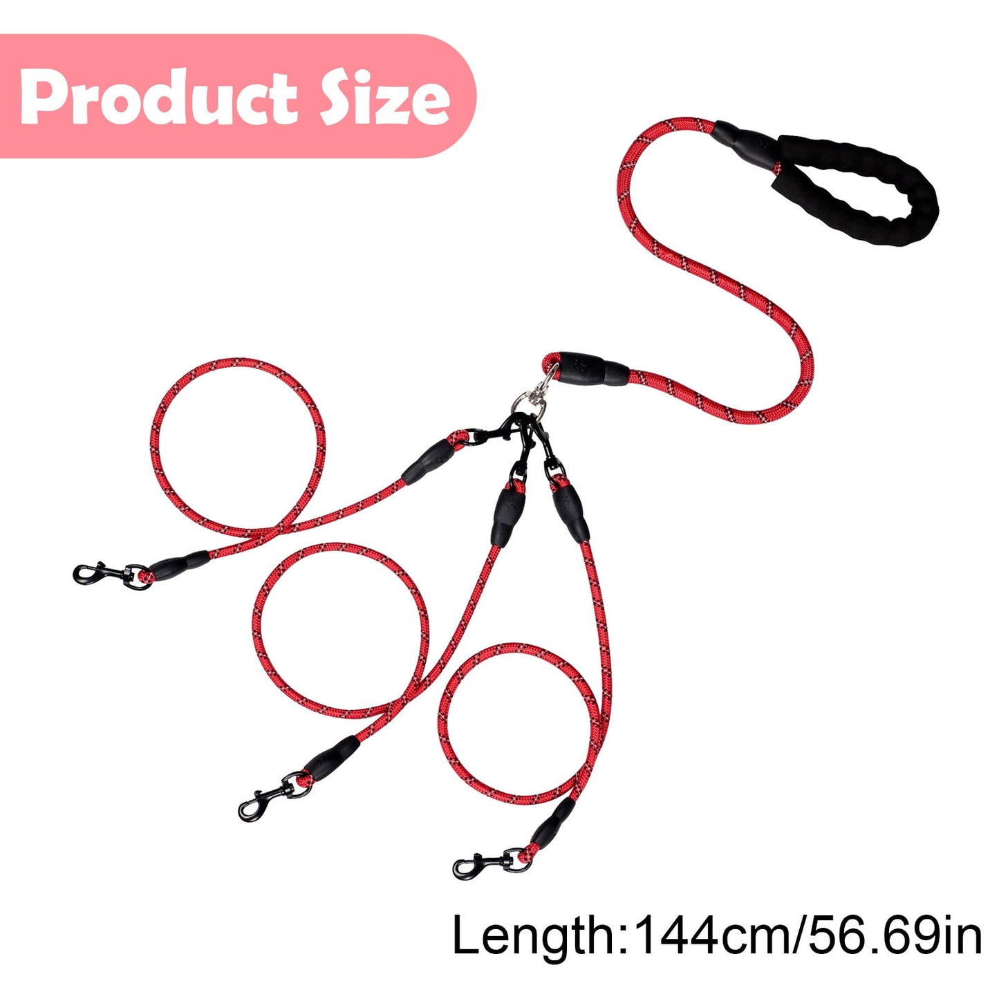 No-Tangle 3-Dog Bungee Leash | Heavy Duty | Reflective | Absorbing