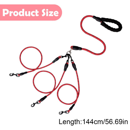 No-Tangle 3-Dog Bungee Leash | Heavy Duty | Reflective | Absorbing