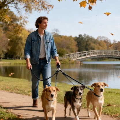 No-Tangle 3-Dog Bungee Leash | Heavy Duty | Reflective | Absorbing